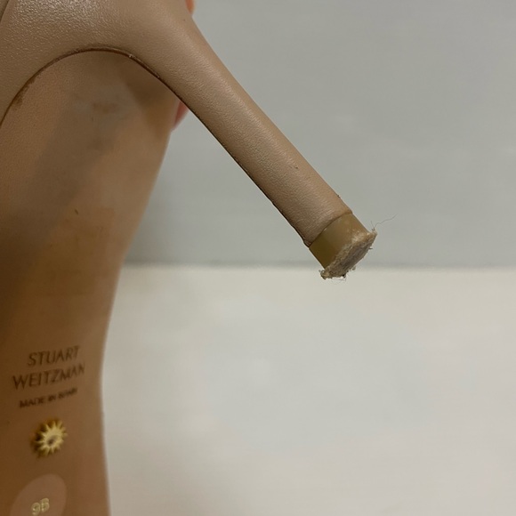 STUART WEITZMAN NUDISTIA 75 SANDAL LEATHER ADOBE SQUARE TOE Size 9B FLAW - Picture 5 of 7